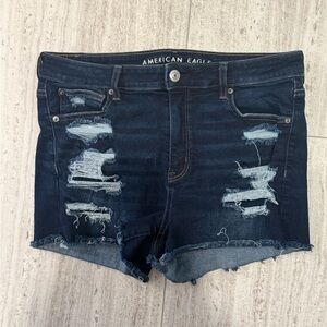 American Eagle Outfitters Dark Indigo Distressed Denim Shorts